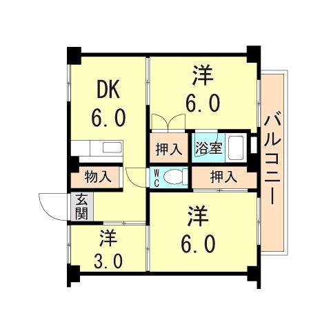 ビレッジハウス東二見5号棟(3DK/2階)の間取り写真