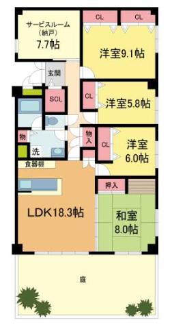 清香マンション(4SLDK/1階)の間取り写真