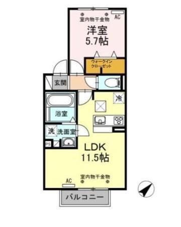 グランドエル・F C棟(1LDK/1階)の間取り写真