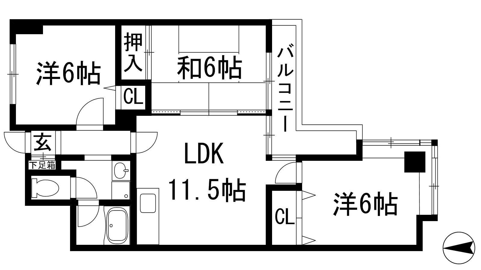 シュロス五月山2(3LDK/1階)の間取り写真
