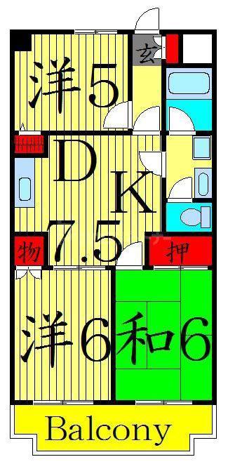 エスポワール東和(3DK/1階)の間取り写真