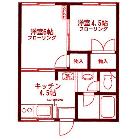 ヒルトップハウス(2K/1階)の間取り写真