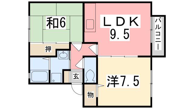ハイツ ミウラB棟(2LDK/1階)の間取り写真
