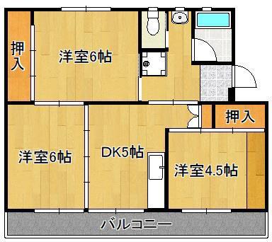 ビレッジハウス本城3号棟(3DK/1階)の間取り写真