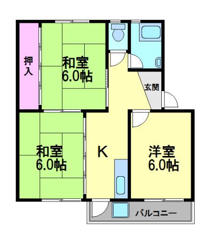 川西松ヶ丘団地1号棟(3K/4階)の間取り写真