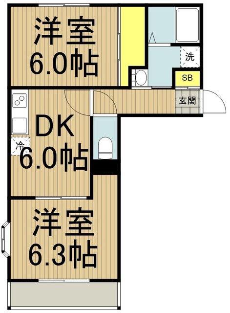 ウィンディア いそぬま(2DK/2階)の間取り写真