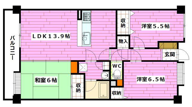 ダイアパレスパークサイド府中弐番館(3LDK/6階)の間取り写真