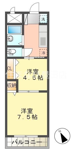 ベルドミール平戸橋1番館(2K/1階)の間取り写真