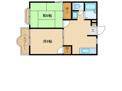 エリール田崎B棟(2DK/2階)の間取り写真