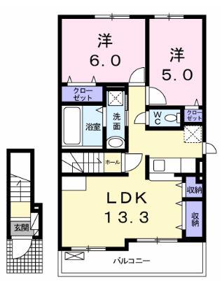 メゾンブローテ F棟(2LDK/2階)の間取り写真