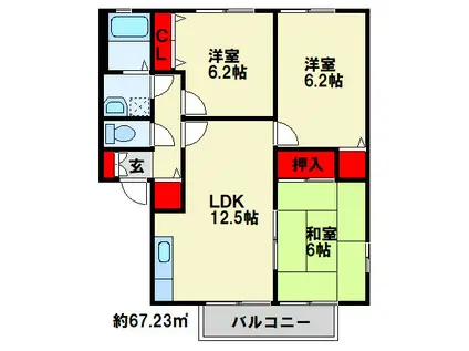 プラティーク・アヴェニューB棟(3LDK/2階)の間取り写真