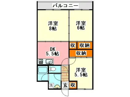 センタービル飯塚(3DK/7階)の間取り写真