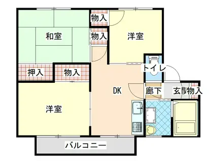 ＪＲ山陽本線 高島駅(岡山) 徒歩27分 2階建 築34年(3DK/2階)の間取り写真