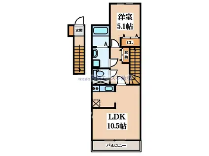 サニープレイス岩田(1LDK/2階)の間取り写真
