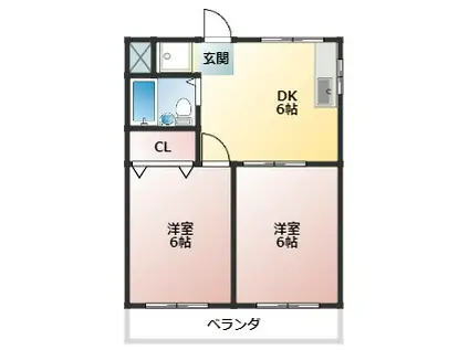 レイクサイドマンションカサイ(2DK/3階)の間取り写真