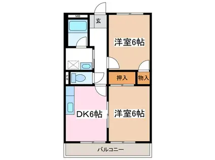 プリムローズ朝倉(2DK/2階)の間取り写真
