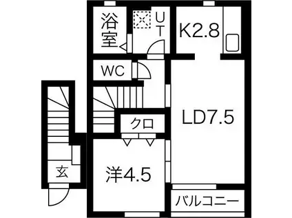 北上市藤沢21地割築3年(1LDK/2階)の間取り写真