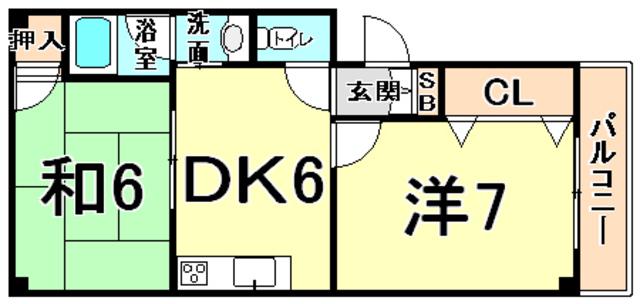 ソルディア甲子園(2DK/3階)の間取り写真