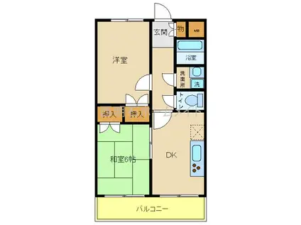 ブルーハイツ北別府(2DK/4階)の間取り写真