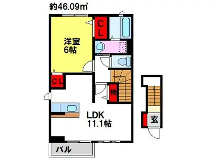 メゾンド希(1LDK/2階)の間取り写真