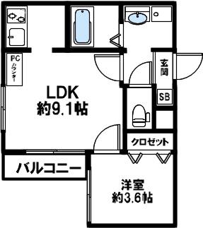 ワコーレヴィータ神戸山手サウス(1LDK/3階)の間取り写真