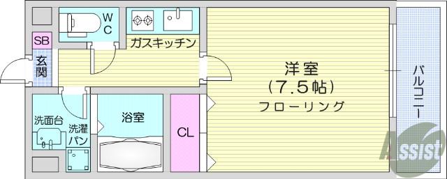 プレベール(1K/3階)の間取り写真