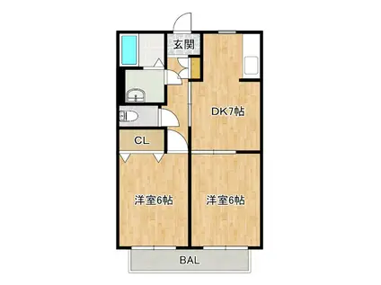 リーフコースト(2DK/2階)の間取り写真
