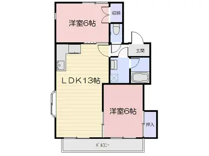 コーポみあき II(2LDK/1階)の間取り写真