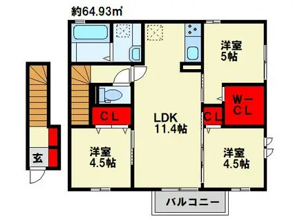 ヴィルヌーブ相坂 A棟(3LDK/2階)の間取り写真