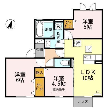 ボヌール千田 B棟(3LDK/1階)の間取り写真