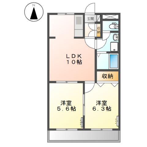 アメニティーハイツ2(2LDK/1階)の間取り写真