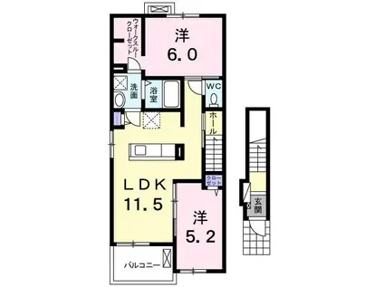 ハナミズキ(2LDK/2階)の間取り写真