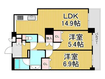 ラピタス31西宮(2LDK/28階)の間取り写真