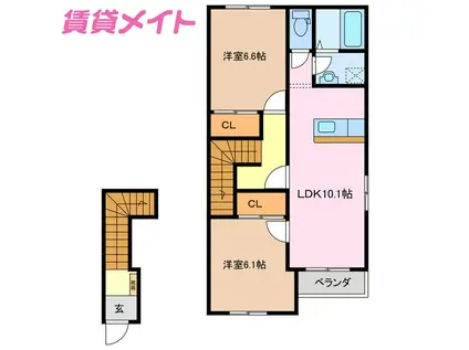 スカイハイツキララ(2LDK/2階)の間取り写真