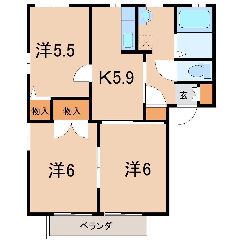 クレストコートII(3K/2階)の間取り写真