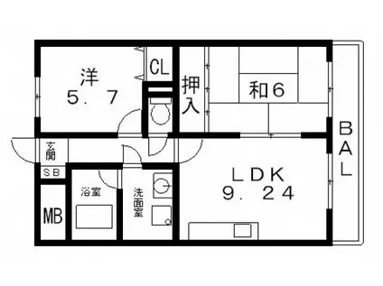 イーストNAGARE(2LDK/5階)の間取り写真