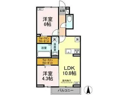 D-ROOMあさかや II(2LDK/1階)の間取り写真