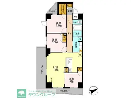 アルメール津田沼(3LDK/6階)の間取り写真