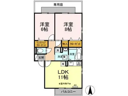 ラミアカーサお花茶屋(2LDK/1階)の間取り写真