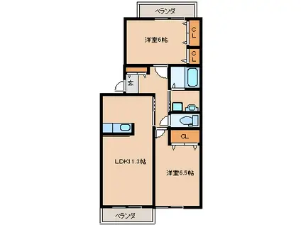 ミルキークォーツ(2LDK/1階)の間取り写真