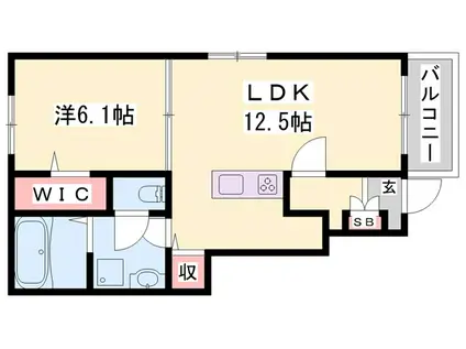 アンソレイエ加古川山手(1LDK/1階)の間取り写真