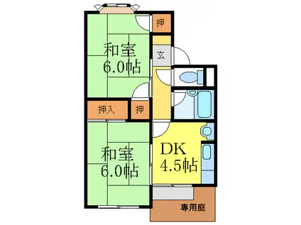サウスハイツ(2DK/1階)の間取り写真