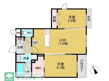 Uレジデンス東比恵(2LDK/5階)の間取り写真