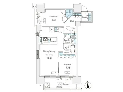 JP NOIE 同心(2LDK/7階)の間取り写真