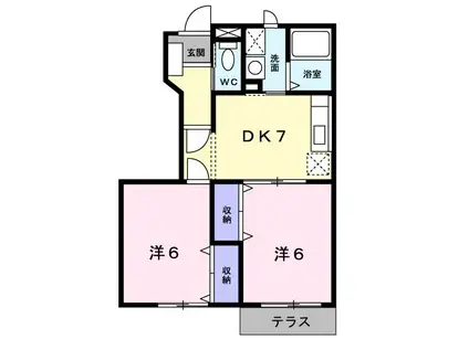 アーバン縄手C(2DK/1階)の間取り写真