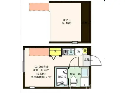 ハーモニーテラス南小岩II(ワンルーム/1階)の間取り写真
