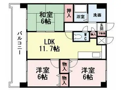 FARO戸畑駅前マンション(3LDK/14階)の間取り写真