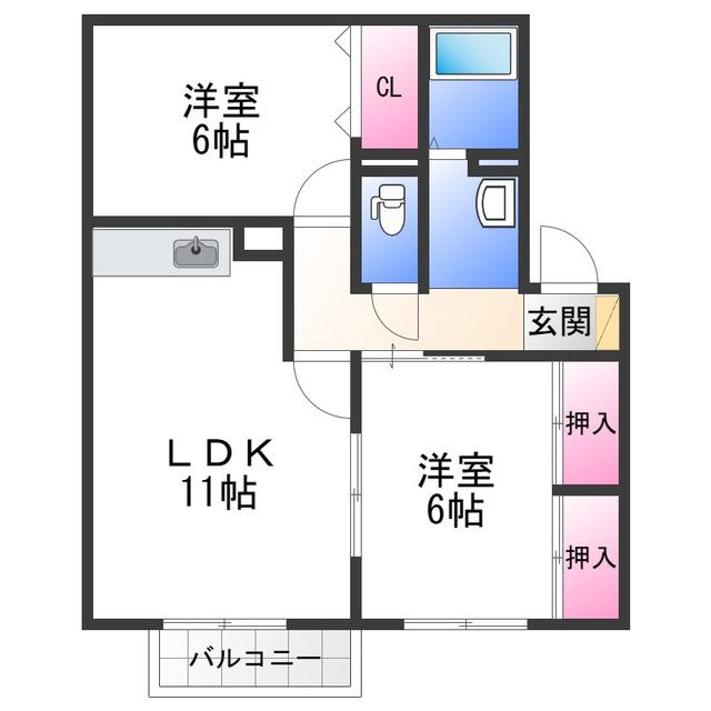 プレミール八幡前(2LDK/1階)の間取り写真