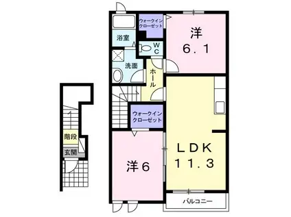 アンソレイユB棟(2LDK/2階)の間取り写真