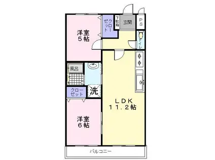 オープ松原(2LDK/3階)の間取り写真